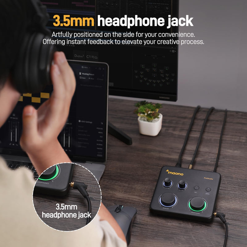 MAONO USB Audio Interface for PC: Interface with XLR Input 24-bit/192kHz Routing Software LOOPBACK ASIO Driver for Recording Music, Home-Studio, Guitar, Podcast, Streaming, DAW(PS22 Lite Black) PS22 Lite Black