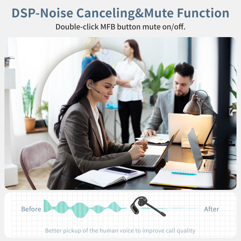 BANIGIPA Open Ear Headphones w/Detachable Mic, Bluetooth 5.4 Headset w/DSP Noise Canceling Microphone for Calling, Wireless Earbuds for Office Home Working Traveling
