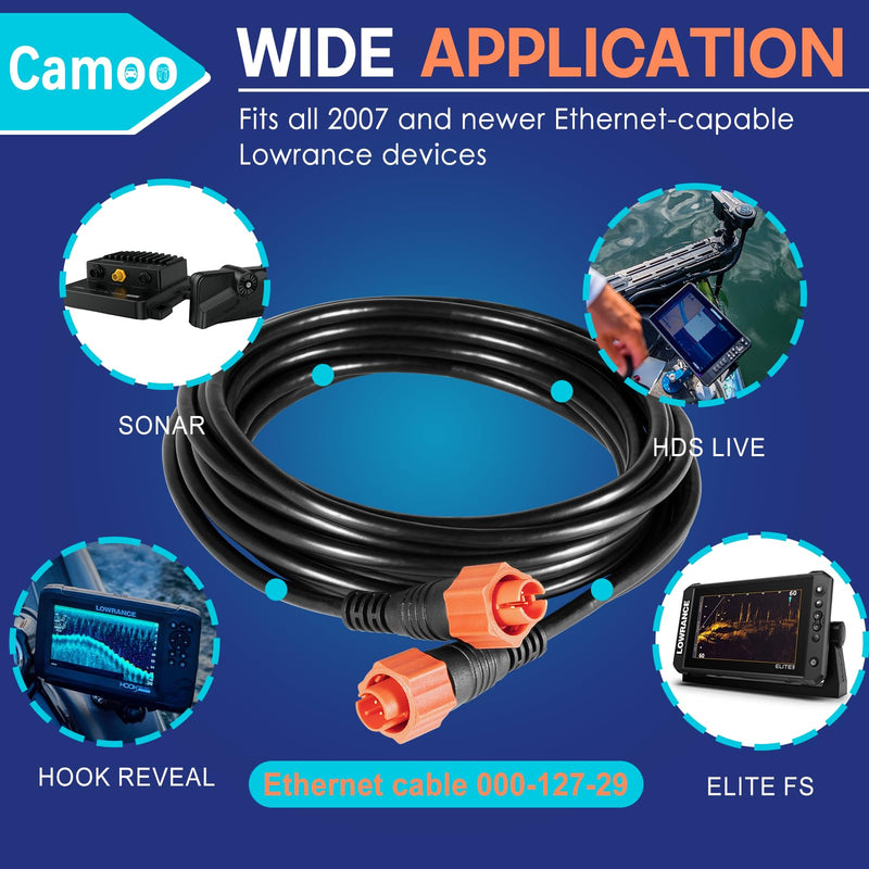 3004.7036 Replacement for Lowrance Ethernet Cable, 15ft (4.5m), Ethext-15Yl | 5-Pin Network Cable, Fit for Most Lowrance Devices, High-Speed, Plug and Play 15 Feet