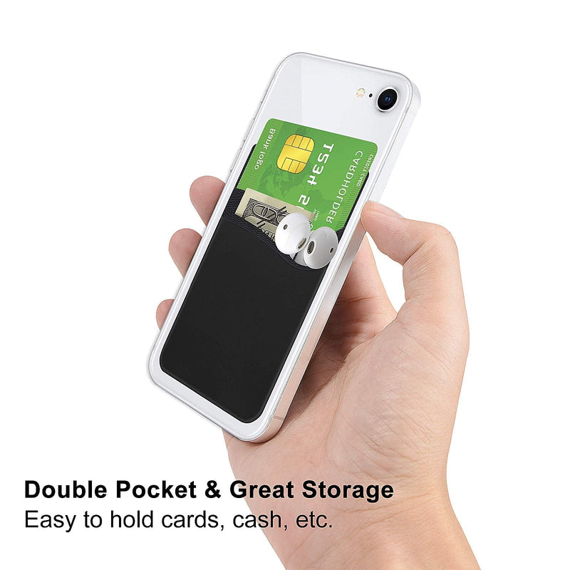 Senose Phone Wallet, Card Holder for Back of Phone Stick on Phone Cases Great Storage Compatible for iPhone/Android/Samsung Galaxy Pack of 5 Black+White+Gray+Pink+Light Blue