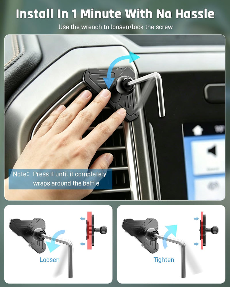 Car Vent Phone Holder for Ford F150 2015-2020 & Super Duty 2017-2021 | Expedition 2018-2021, CNC-Machined Alloy Air Vent Mount with Magnetic and Spring Clamp Heads, 360° Adjustable Truck Bracket
