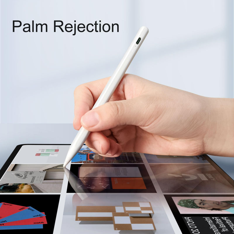 Stylus Pen for iPad, 13 mins Fast Charging Apple iPad Pencil with Palm Rejection, Tilt Sensitivity, Work for 2018-2023 iPad Air 3/4/5, iPad Mini 5/6, iPad 6/7/8/9/10, iPad Pro 11", iPad Pro 12.9" A-White