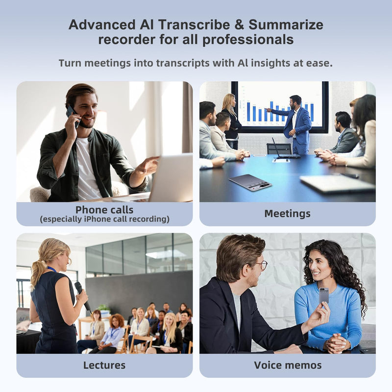 [AUSTRALIA] - AI Voice Recorder with App Control, Advanced AI Transcribe & Summarize with 64GB Memory, Note Voice Recorder, Audio Recorder for Meetings, Lectures, Interviews, Supports 118 Languages, Grey 
