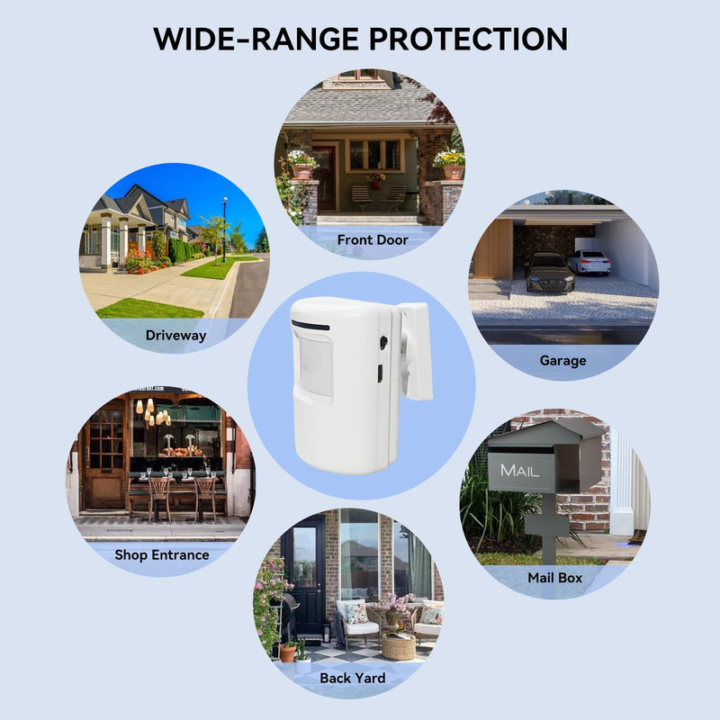 [AUSTRALIA] - Long Range Wireless Driveway Alarm- Security Driveway Alert, Motion Detector Driveway Motion Sensor Alarm to Monitor and Protect Home Property (2 Plug-in RECEIVERS and 4 Motion SENSORS) 