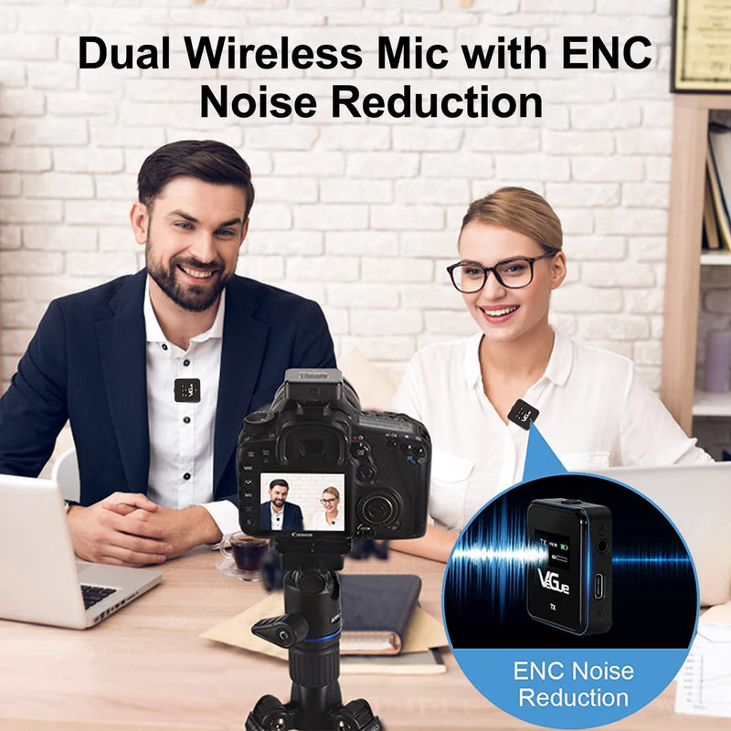 VeGue Wireless Lavalier Microphone System, 2.4GHz Dual Channel Wireless Lapel Mic with Noise Cancellation for DSLR Cameras, Camcorders and Phones, Lavalier Mic for TikTok, Interview and Recording Black