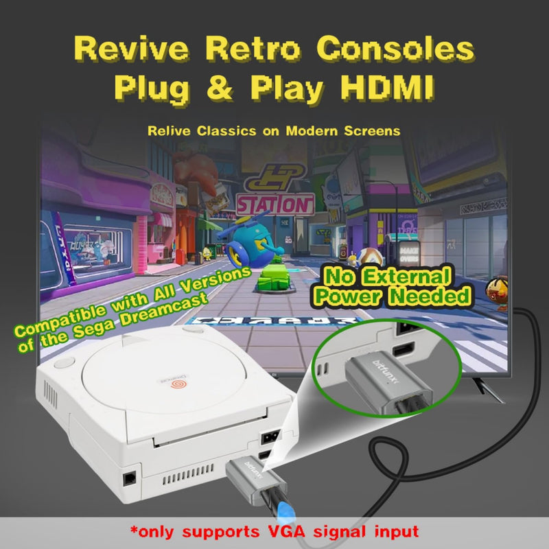 [AUSTRALIA] - BITFUNX Dreamcast HDMI™ Adapter - Supports VGA to HDMI™, Plug & Play Video Game Adapter with No Lag, Mini HD Video Audio Converter for Dreamcast Game Console All Version 