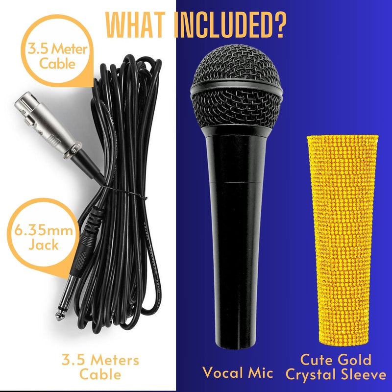 Wired Microphone Karaoke for Singing, Sparkly Gold Vocal Dynamic Mic with Cable