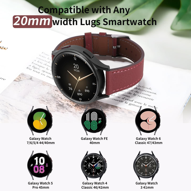 Genuine Leather Band Compatible with Samsung Galaxy Watch 46mm,Watch 3 45mm,Gear S3 Frontier Classic,Top Grain Genuine Leather 22mm 20mm Watch Band for Women Men(PACK OF 2)