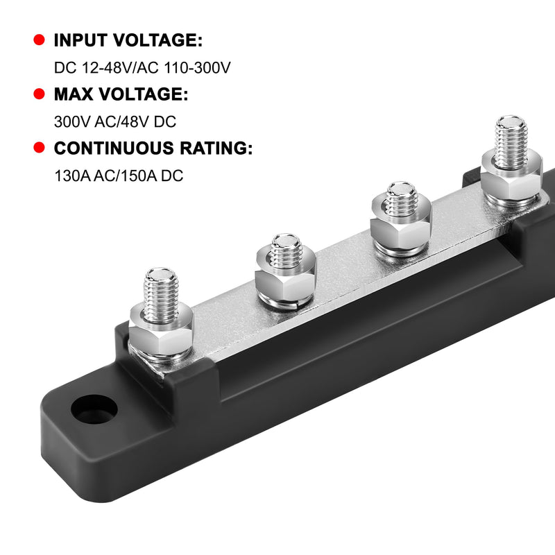 GUNGY Busbar 12V-48V DC Busbars Distribution Block Busbar 150A Power Distribution Block with 4 x M6 Connection Bolts for Car RV Boat Red Black Pack of 2