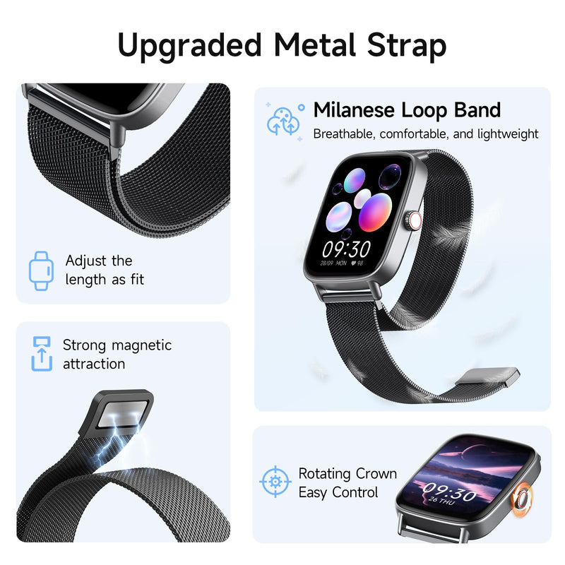 Smart Watch for Women, 1.85" HD Smartwatch Compatible iPhone/Samsung/Android (Answer/Make Calls), 100+ Sport Modes Fitness Tracker with Heart Rate/Sleep/SpO2 Monitor, IP68 Waterproof, Metal Band