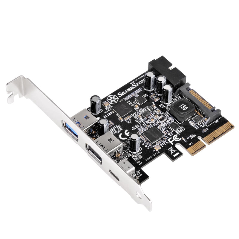 SilverStone Technology USB 3.1 and 3.0 PCIe Card with External Type C and Internal 19 Pin Connector ECU05, TAA Compliant