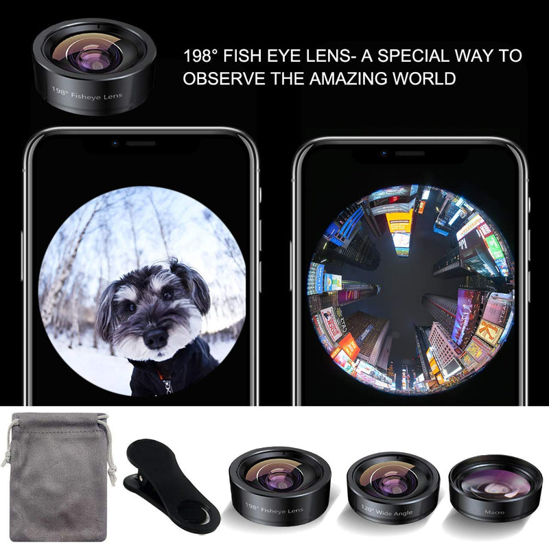 KEYWING iPhone Camera Lens 3 in 1 Phone Lens Kit, 198 Fisheye Lens + 120 Super Wide-Angle Lens + 20x Macro Lens for Phone Samsung Android Smartphone