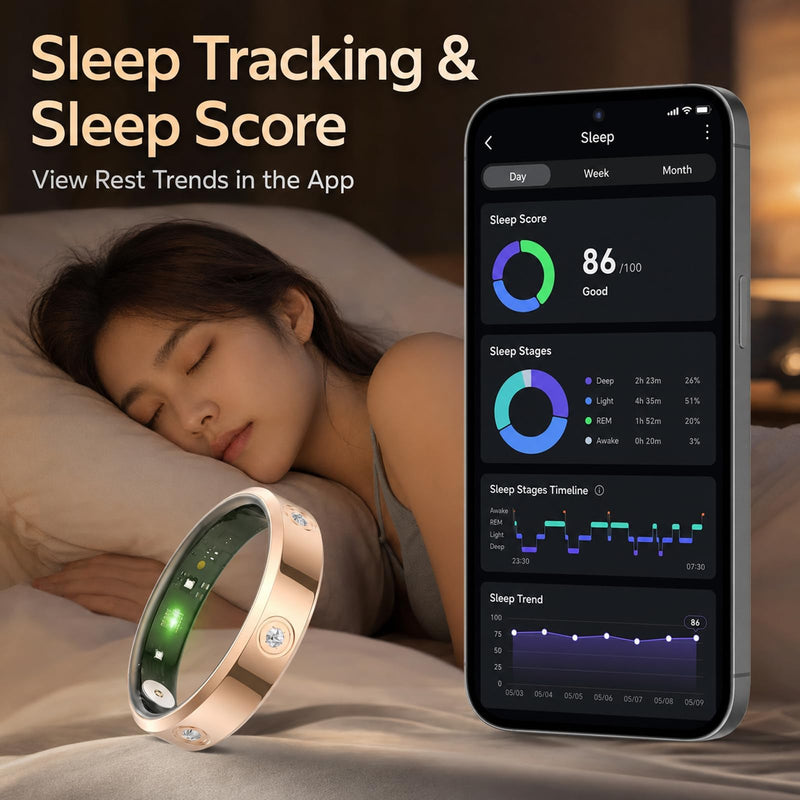 Smart Ring for Women Fitness Ring Health Ring with Diamonds Fitness Tracker with Heart Rate Sleep Monitor for Android iOS gold 7