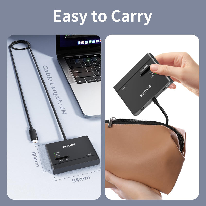 SUIDEK M.2 NVMe & SATA to USB C Adapter, 10Gbps External SSD Enclosure | Tool-Free Hard Drive Reader Compatible with M.2 (M Key & M+B Key) Any Sizes & 2.5/3.5" SATA SSD, Include 12V/2A Power Adapter Black