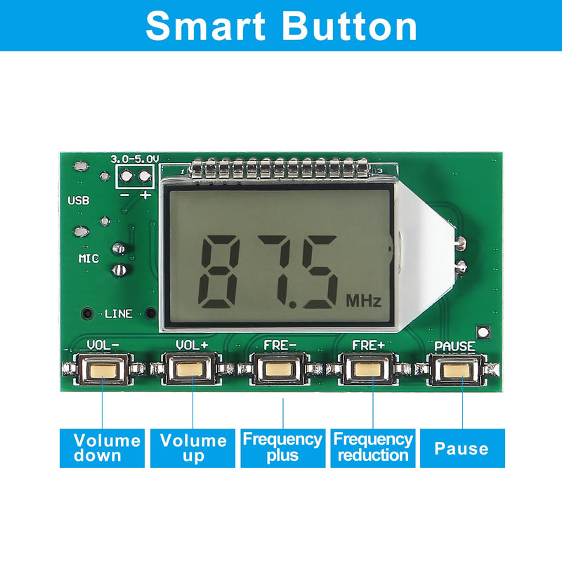 [AUSTRALIA] - 2PCS DC 3V-5V FM Transmitter Module DSP PLL 87-108MHz Stereo Digital Wireless Microphone Board Multi-Function Frequency Modulation with LCD Display Line/USB/Mic Input 