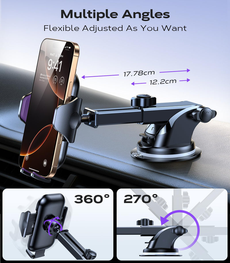 VICSEED Upgraded [Racing-Grade Steady] Phone Holders for Your Car, Purple | [86LBs Ultra-Powerful Suction] Car Phone Holder Mount Truck Stand for Dashboard Windshield Vent for iPhone Samsung All Phones