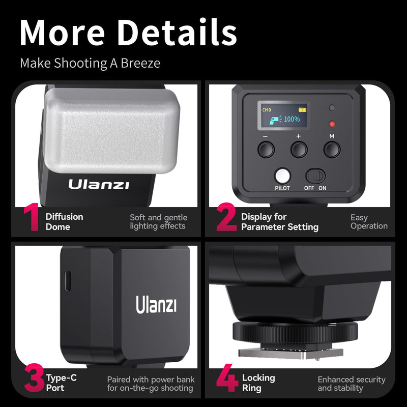 Ulanzi F32 Camera Flash Speedlite External Wireless On-Camera for Canon R50 | Speedlight Flash for Fuji Olympus Panasonic Nikon with Electrical Contacts Digital Cameras, with GN32 / CCT 5600K Hot Shoe