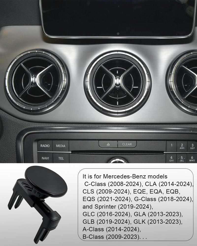 Magnetic Car Phone Holder for Mercedes Benz GLC, C-Class, E-Class | Round Air Vent Mount, Strong Magnets, 360 Adjustable, HandsFree, for iPhone 17 16 15 14 13 Pro Max, Black