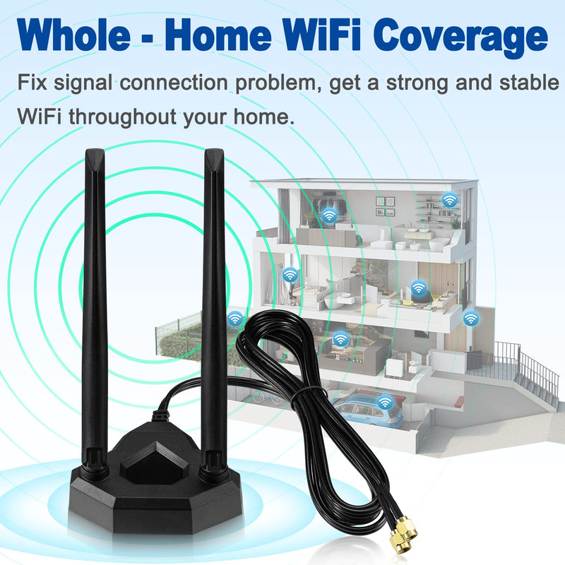 Eightwood Dual Band WiFi Antenna 2.4GHz 5GHz RP-SMA WiFi Antennae | 6.5ft Extension Cable, for PC Desktop Computer PCI PCIe WiFi Bluetooth Card Motherboard Wireless Network Router 8dbi wifi antenna