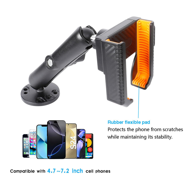 xik Universal Phone Mount Holder for Boat Car Truck Motorcycle UTV - AMPS Round Base, [1s Lock & Release][360° Adjustable], Fits 4.7"-7.2" Phones, Heavy Duty, Wall Mount Long style