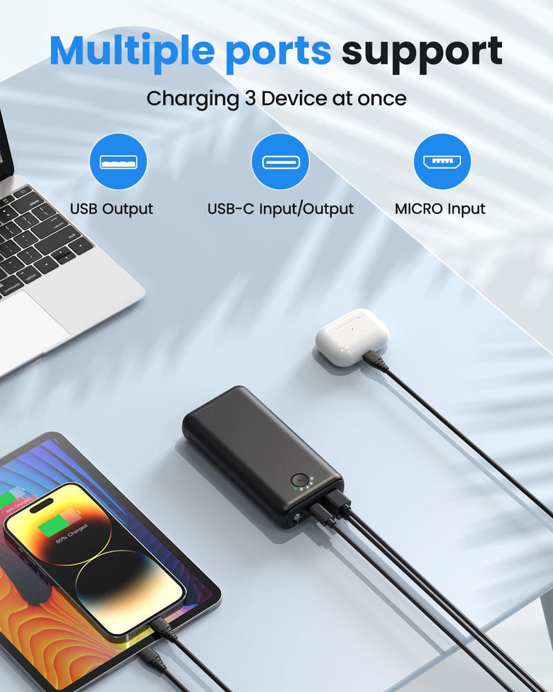 Portable Charger Power Bank 30000mAh - USB C 22.5W Fast Charging External Battery Pack Charging Bank PD QC4.0 with Flashlight 3 Outputs & 2 Inputs Phone Charger for iPhone Samsung Galaxy iPad etc Black