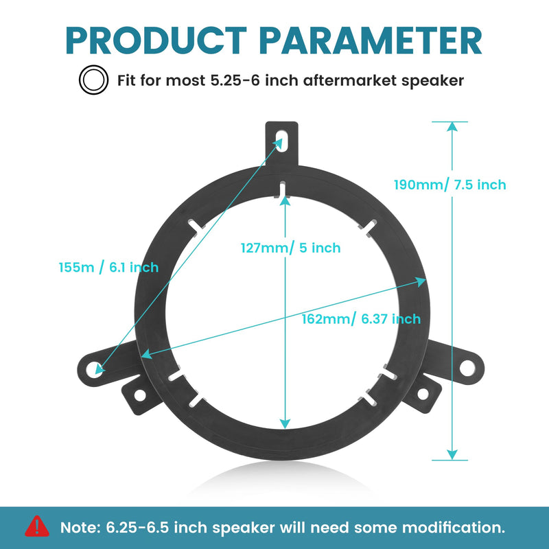 5.25"-6.5" Front Door Speaker Adapter Bracket for 1995-2016 Chrysler/Dodge/Jeep, 5 1/4 - 6 1/2 Inch Aftermarket Speaker Ring Adapter Solid Plastic, 2PCS