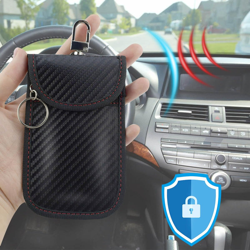 2 Pack Faraday Car Keycase Protective Bag Car rfid Signal Blocking Key Fob Protector Carbon Fiber Security Anti-theft Car Key Pouch Anti-Hacking Case Blocker Car Rfid Key Bag Faraday Cage Protector