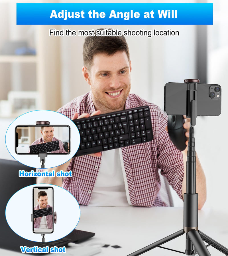 TONEOF 67" Cell Phone Selfie Stick Tripod,Smartphone Tripod Stand All-in-1 with Integrated Wireless Remote,Portable,Lightweight,Extendable Phone Tripod for iPhone/Android(Black) 67“ Black