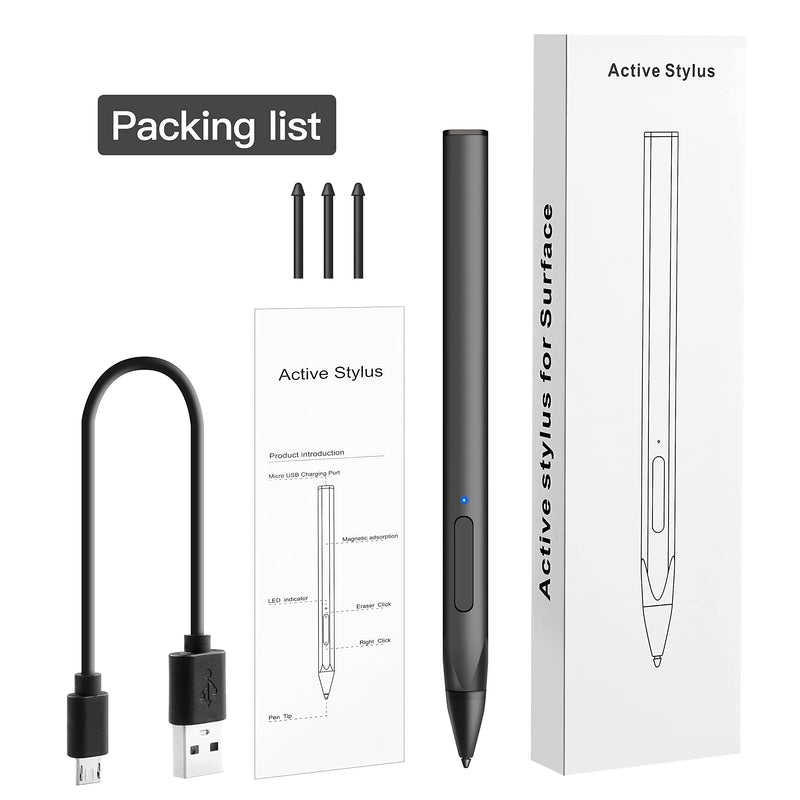 Stylus with Palm Rejection, 4096 Pressure Sensitivity, Compatible with Surface Pro X/8/7+/7/6/5/4/3, Surface Book/Go/Laptop/Studio for Precise Writing/Drawing, Rechargeable (Black) Black