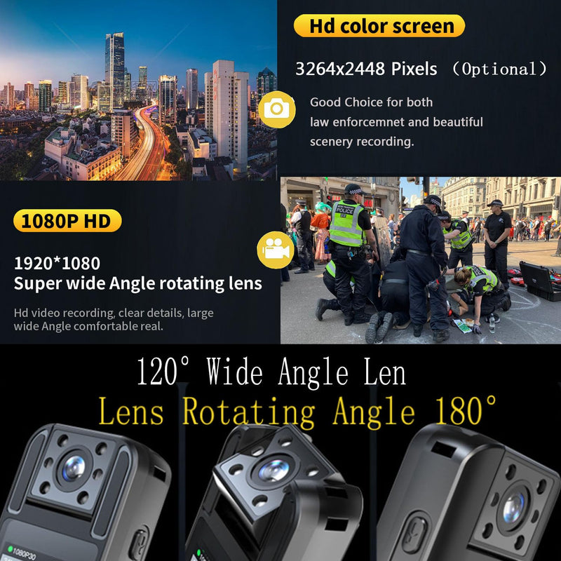 [AUSTRALIA] - Body Camera with Audio and Video Recording, HD 1080P Body Cam with 180° Rotating Lens, 6HR Battery, Night Vision, 32GB Body Worn Camcorder, for Personal Civilians, Police Law Enforcement 