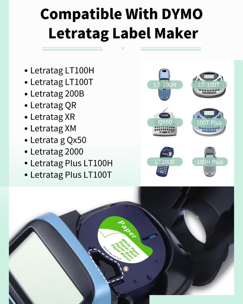 [AUSTRALIA] - Label KINGDOM Replacement for DYMO LetraTag Refills White Paper Tape Compatible with DYMO Tape Refills 91330 Self-Adhesive for DYMO LetraTag LT-100T LT-100H QX50 Label Maker, 1/2 Inch x 13 ft, 3-Pack 