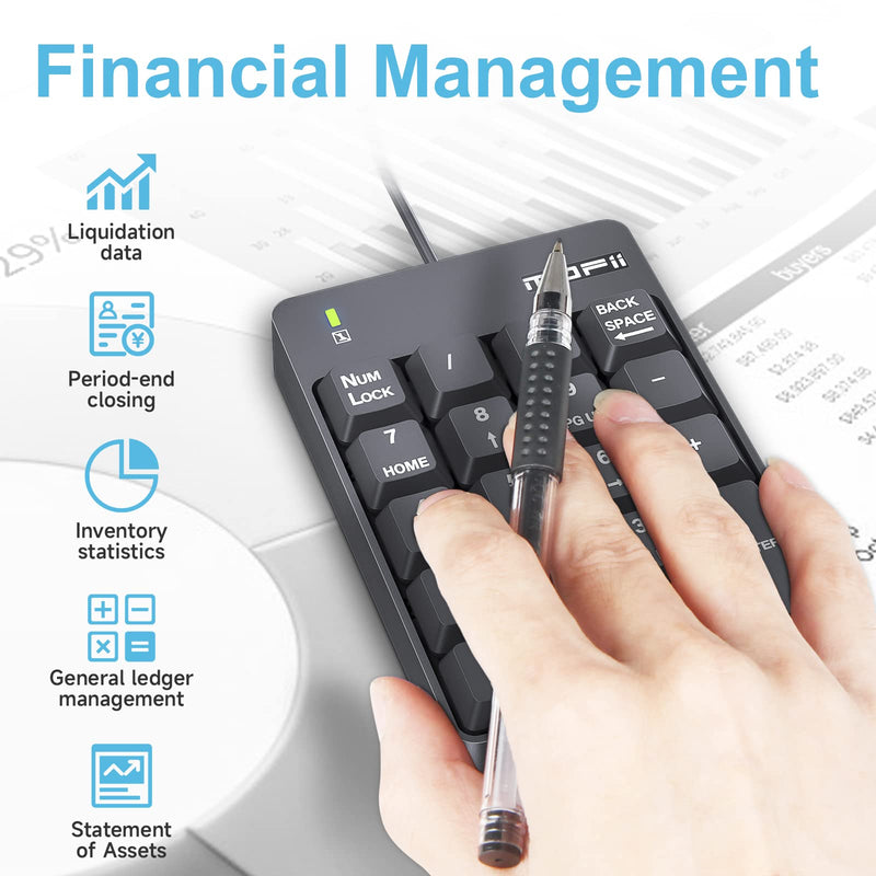 [AUSTRALIA] - MOFII Wired Number Pad Numeric Keypad Silent 19 Keys USB Numpad, Portable Financial Accounting Keyboard 10 Key for Laptop/Computer/PC/Notebook/Surface Pro - Black Wired Black kaypad 