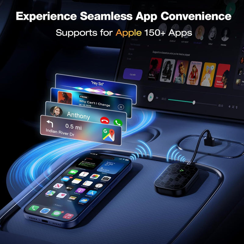 Wireless CarPlay Adapter for Apple [2026 Upgraded A7-Ultra Chip] Multi-User, Full-Auto Car Play Wireless Adapter for iPhone 6-17 Pro Max, Zero Latency, Cars 2015+, Plug & Play Black