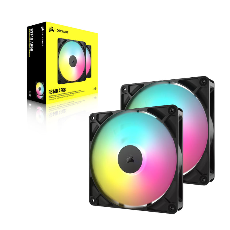 CORSAIR RS140 ARGB 140mm PWM Fans – Daisy-Chain Connection – Low-Noise – Magnetic Dome Bearing – Dual Pack – Black 2 x 140mm