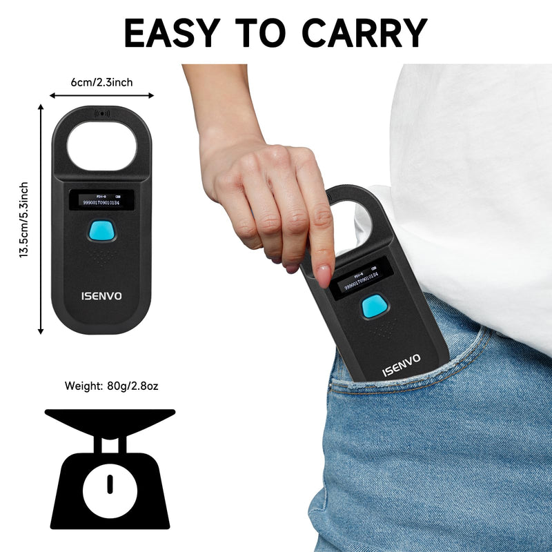 [AUSTRALIA] - Pet Microchip Scanner Rechargeable RFID EMID Micro Chip Reader Scanner 134.2kHz 125kHz 15 Digits Pet Chip ID Scanner for Animal/Pets/Pigs/Dogs/Cats (190A) 