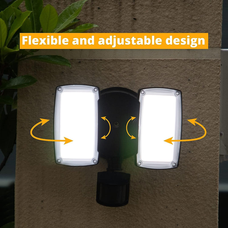 UME 19W LED Flood Light Motion Sensor Outdoor, 2 Adjustable Head, 2000LM, 5000K, IP65 Waterproof, Dusk to Dawn Security Light with Photocell for Exterior,Outside,Garage,House(Black) 1pack Black