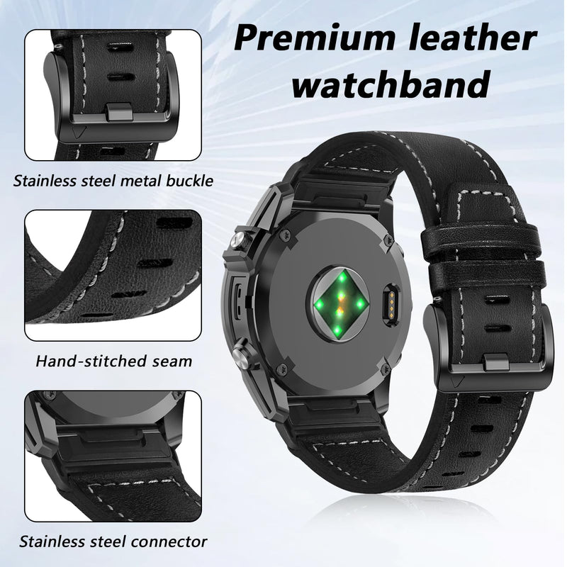 ZPJPPLX 22mm Genuine leather Watch Bands for Fenix E 8 AMOLED 47mm 7 6 Pro 5 plus,Quick fit Strap for quatix 6 7 8 epix Pro tactix 8 AMOLED 47mm/Approach S62 S70/Forerunner 965 970 955/Descent G2 G1 2pack1