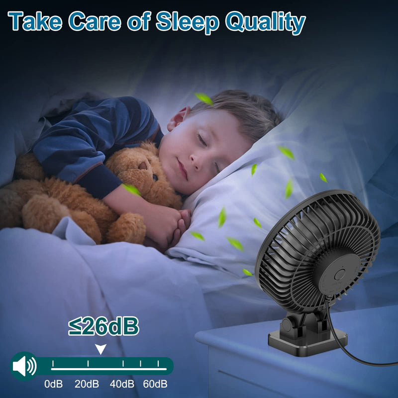 JZCreater USB Desk Fan, Mini Fan Portable, 3 Speeds Desktop Table Cooling Fan, Plug in Power Fan, Rotation Strong Wind, Quiet Personal Small Fan for Home Desktop Office Travel Bedroom, Black Black