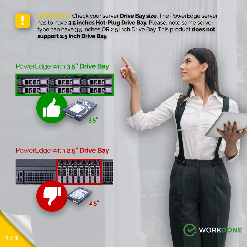 WORKDONE 3.5 inch Hard Drive Caddy Tray Compatible for Dell PowerEdge Servers - SAS SATA HDD Adapter Sled - Handle Busy Schedule - Easy Setup with Detailed Manual - Your Saved Time is Priceless