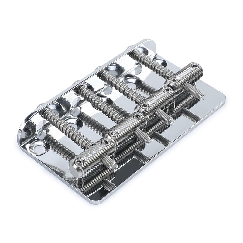 Chrome Electric Bass Guitar Bridge with Stainless Steel Threaded Saddles Plate 4 String Fixed Bridge Compatible with Vintage style Fender Jazz Precision Bass Bridge Replacement Parts 4 Piece Chrome