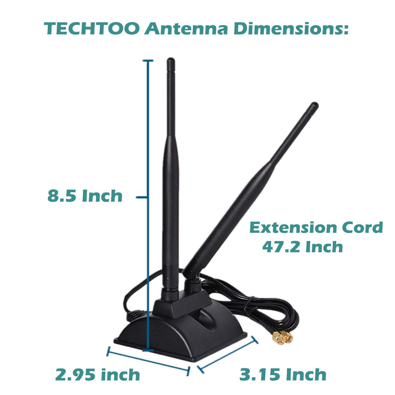 TECHTOO WiFi Antenna Dual Band 2.4GHz - 5.8GHz with RP-SMA Connector Magnetic Base for Wireless Network Router - USB Adapter - PCI PCIe Cards - Signal Booster - Access Point - Wireless Range Extender 2.4/5.8GHz Dual-Antenna