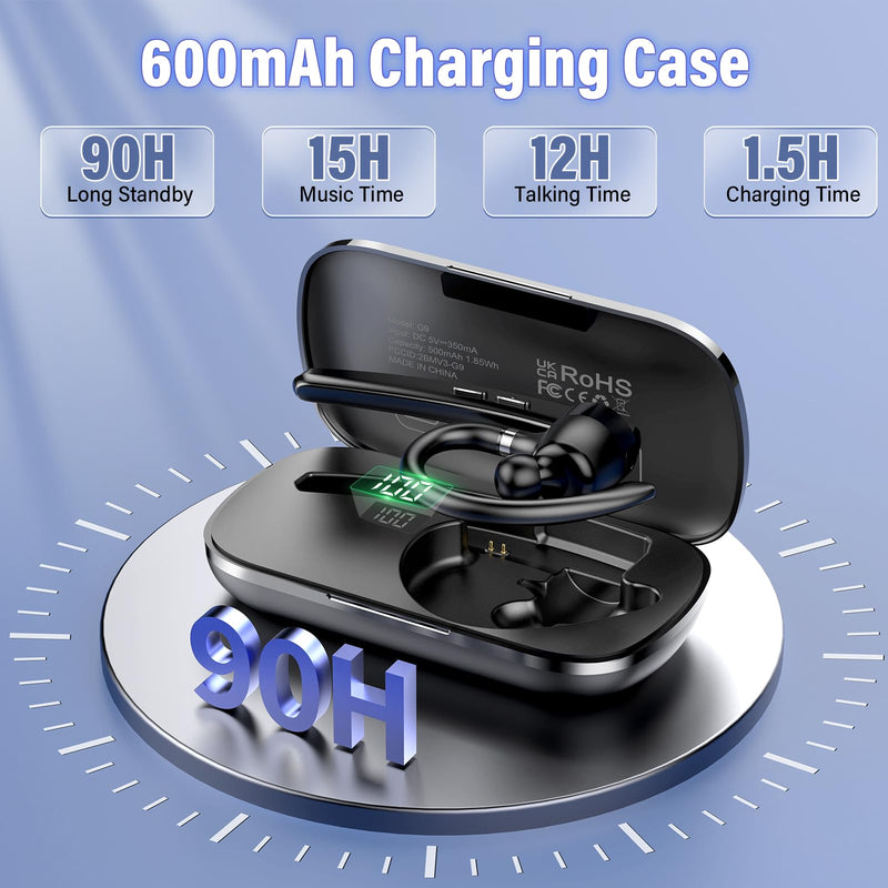 [AUSTRALIA] - Thunelec Bluetooth Headset, Wireless Bluetooth 5.3 Earpiece, 90Hrs Hands Free Headset with APTX HD Audio & Mute Button, Dual Noise Cancelling Mics, Single-Ear Headphone for Trucker/Business/Office/Gym 