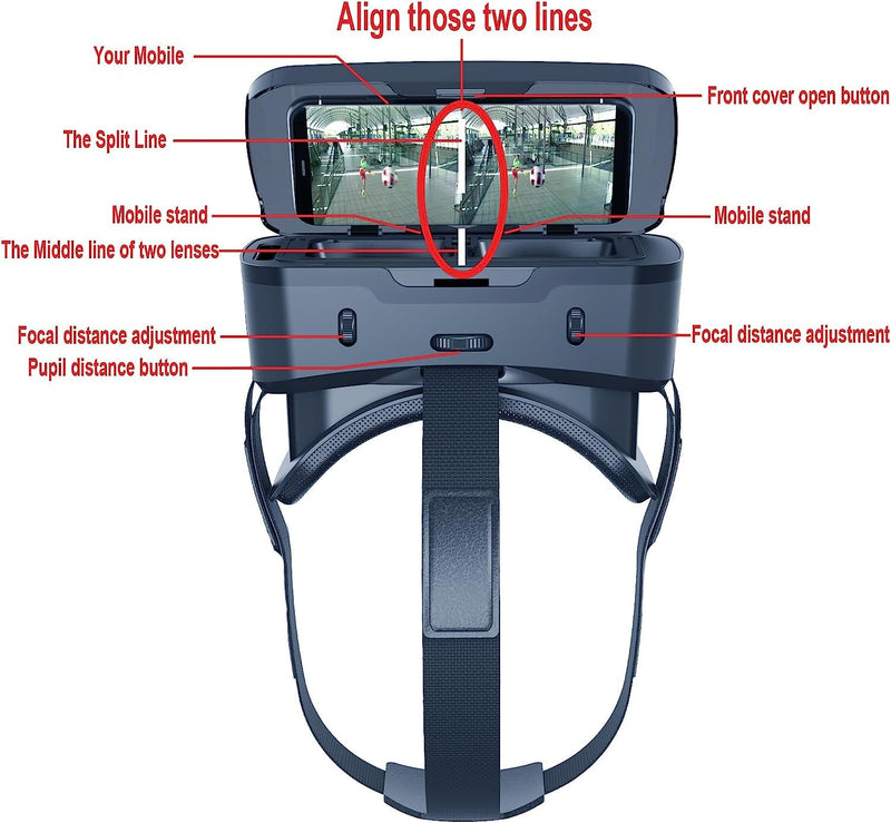 Cell Phone VR Headset Virtual Reality Headsets VR Headsets Virtual Reality Glasses VR Glasses VR Goggles for TV Movies Video Games Compatible with iOS, Android Support 4.7” to 7.3” Mobile Screen(B95) B95_1