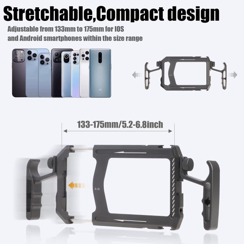Fotga Aluminum Universal Smartphone Cage Photo Video Stabilizer with Handles Rig for Iphone Samsung Cell Phone Vlog Live Stream Filmmaking,with Cold Shoe Tripod Mount