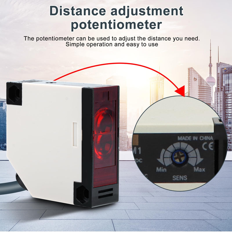 Jadeshay Photoelectric Sensor Switch, Reflector Light Barrier E3JK-R4M1 Photoelectric Beam Sensor 12-24 VDC Sensor for Photoelectric Barrier E3JK-R4M1 Induction Distance 0.1-4 m Adjustable