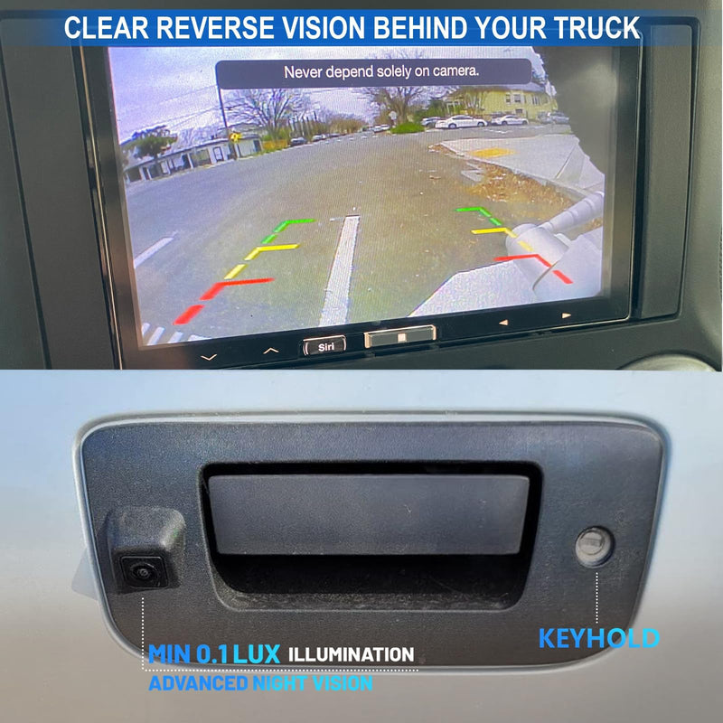 EWAY Tailgate Handle Backup Rear View Camera for 2007-2013 Chevrolet Chevy Silverado GMC Sierra 1500 2500 3500 HD Reverse Back Up Camera Rear Tailgate Latch Handle with Key Hole, Replaces# 22755305