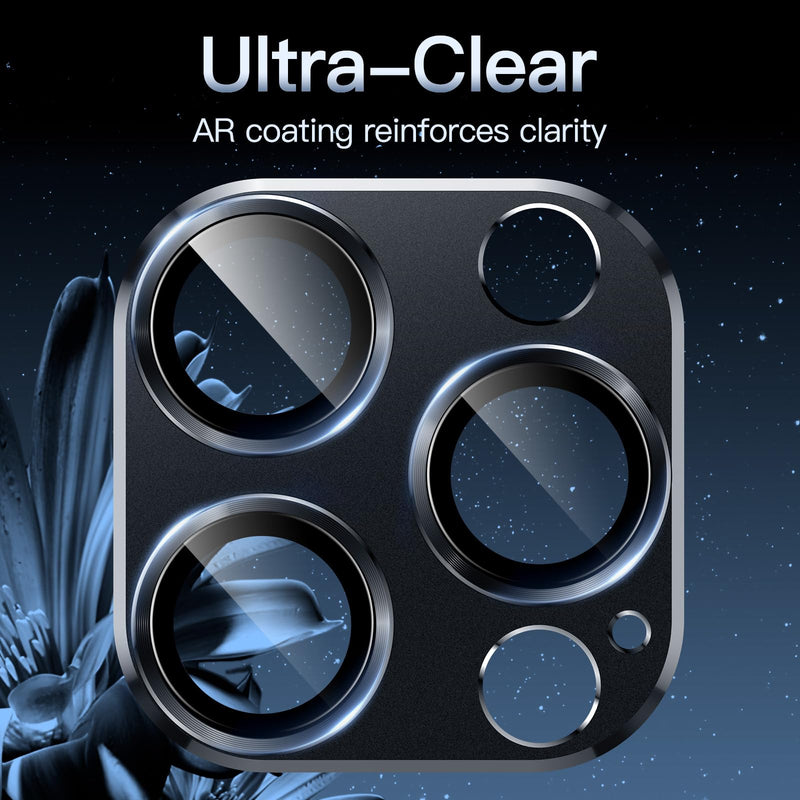 JETech Camera Lens Protector for iPhone 15 Pro 6.1-Inch and iPhone 15 Pro Max 6.7-Inch, Full Coverage 9H Tempered Glass Ring Cover, Matte Metal Plate, Case Friendly, 1-Pack (Space Black) Space Black