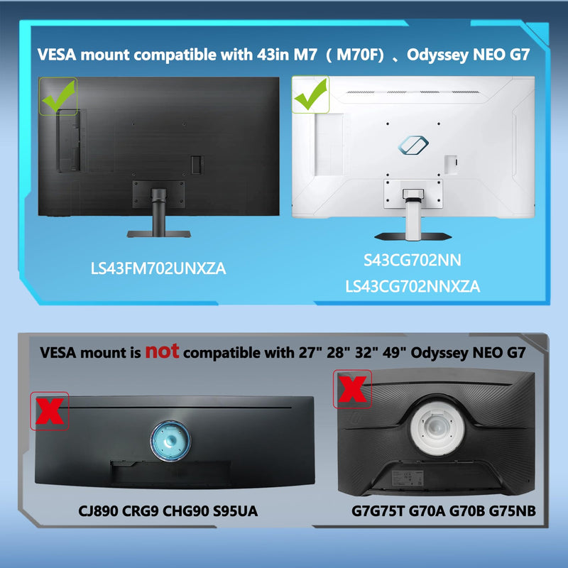 43" M7 M70F VESA Mount Adapter Compatible with Samsung 43" M7（ M70F）Monitor | 43" M7 Wall Mount for 2023 LS43FM702UNXZA, S43CG702NN LS43CG702NNXZA Black