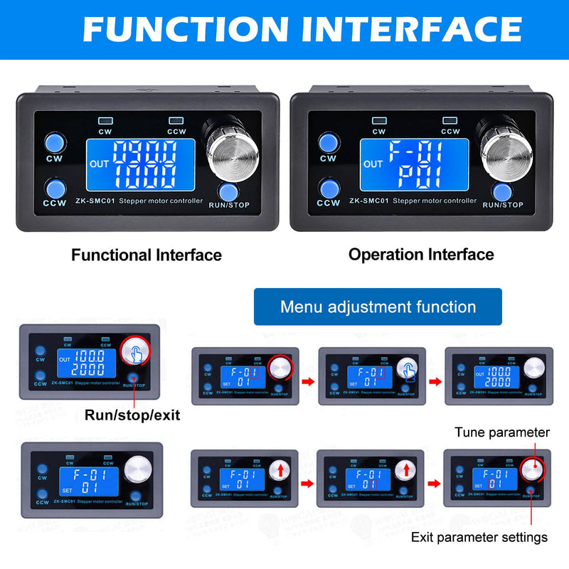 Stepper Motor Controller, DC 5-30V Stepper Motor for NEMA 17 23 Motor DC5-30V 4A Integrated Board Adjustable Forward/Reverse Pulse Speed Angle with Display