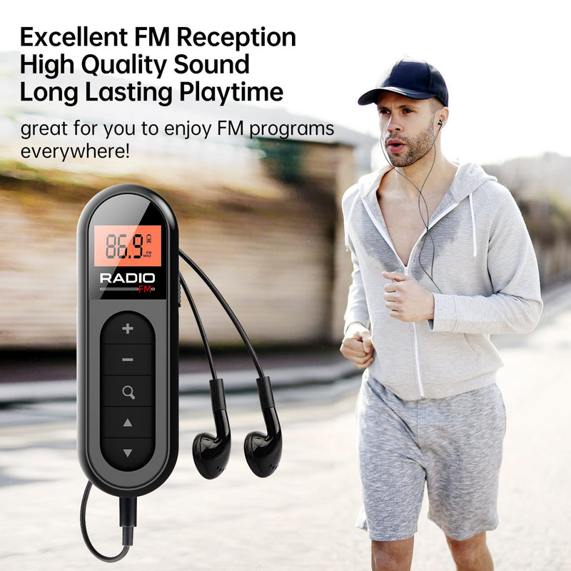 FM Portable Radio, Rechargeable Pocket Radio with Best Reception Digital Tuning, LCD Screen,Belt Clip, Stereo Sound Earphone Jack for Gym, Jogging, Walking, Camping